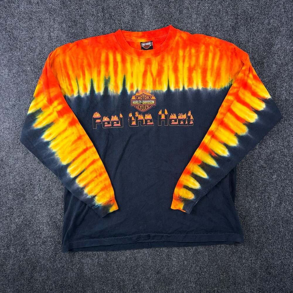 Vintage 2002 Harley Davidson Feel The Heat Las Vegas Nevada Tie Dye Long Sleeve